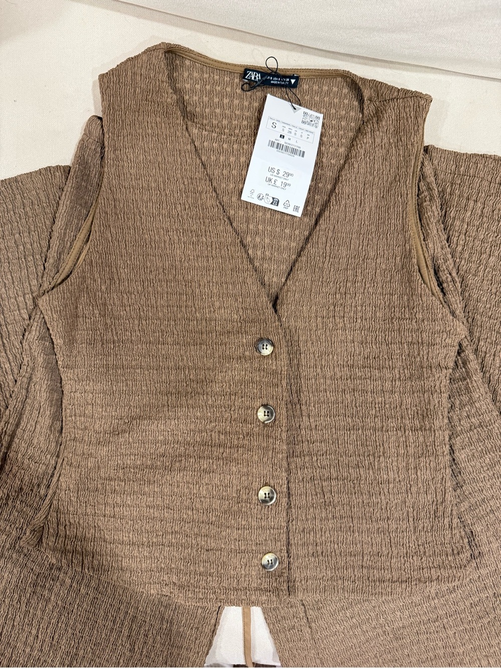 ZARA Tan Textured 2 Piece set top and bottom